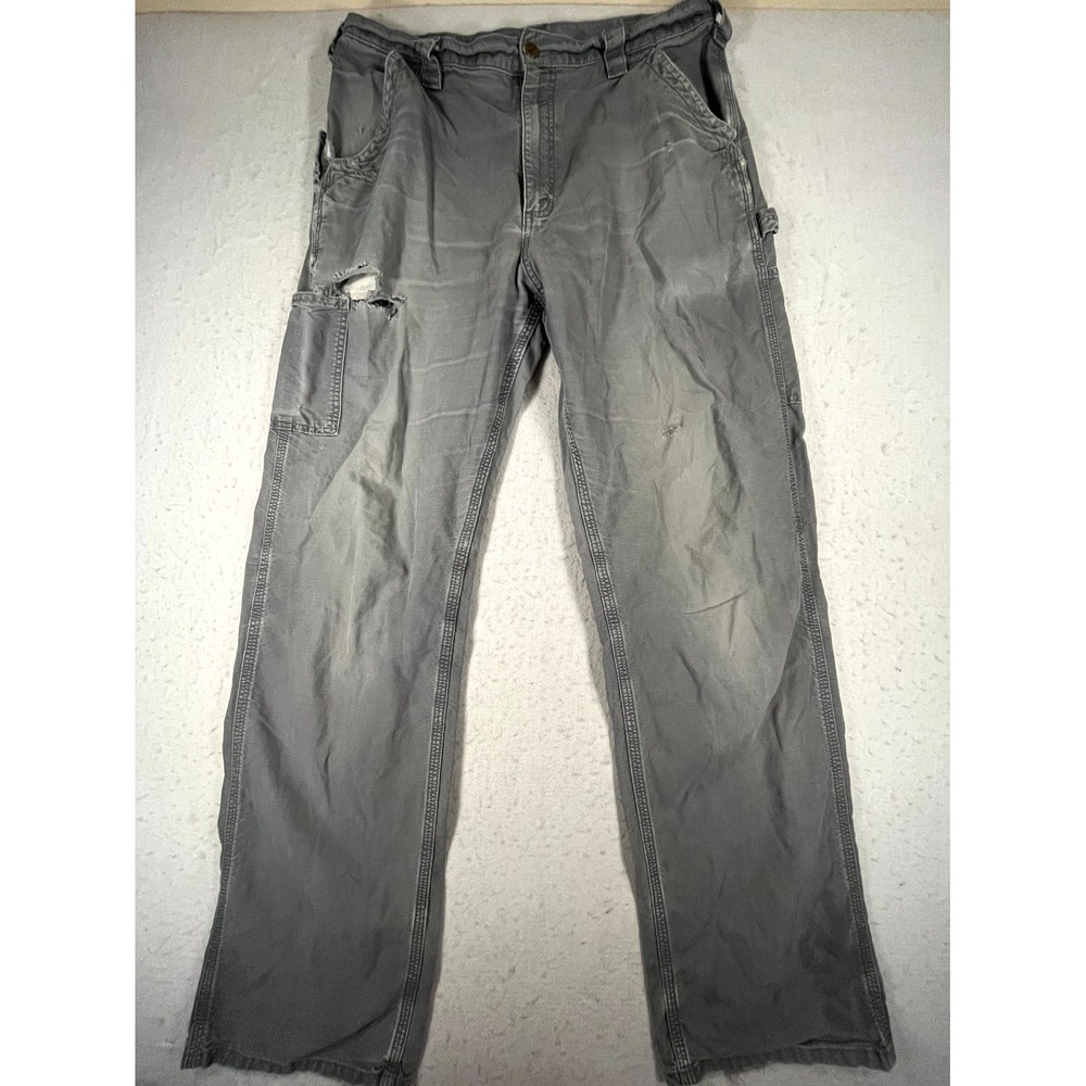 Carhartt B151 Carpenter Pant Mens 34x36 Gray Cotton Distressed Dungaree Workwear